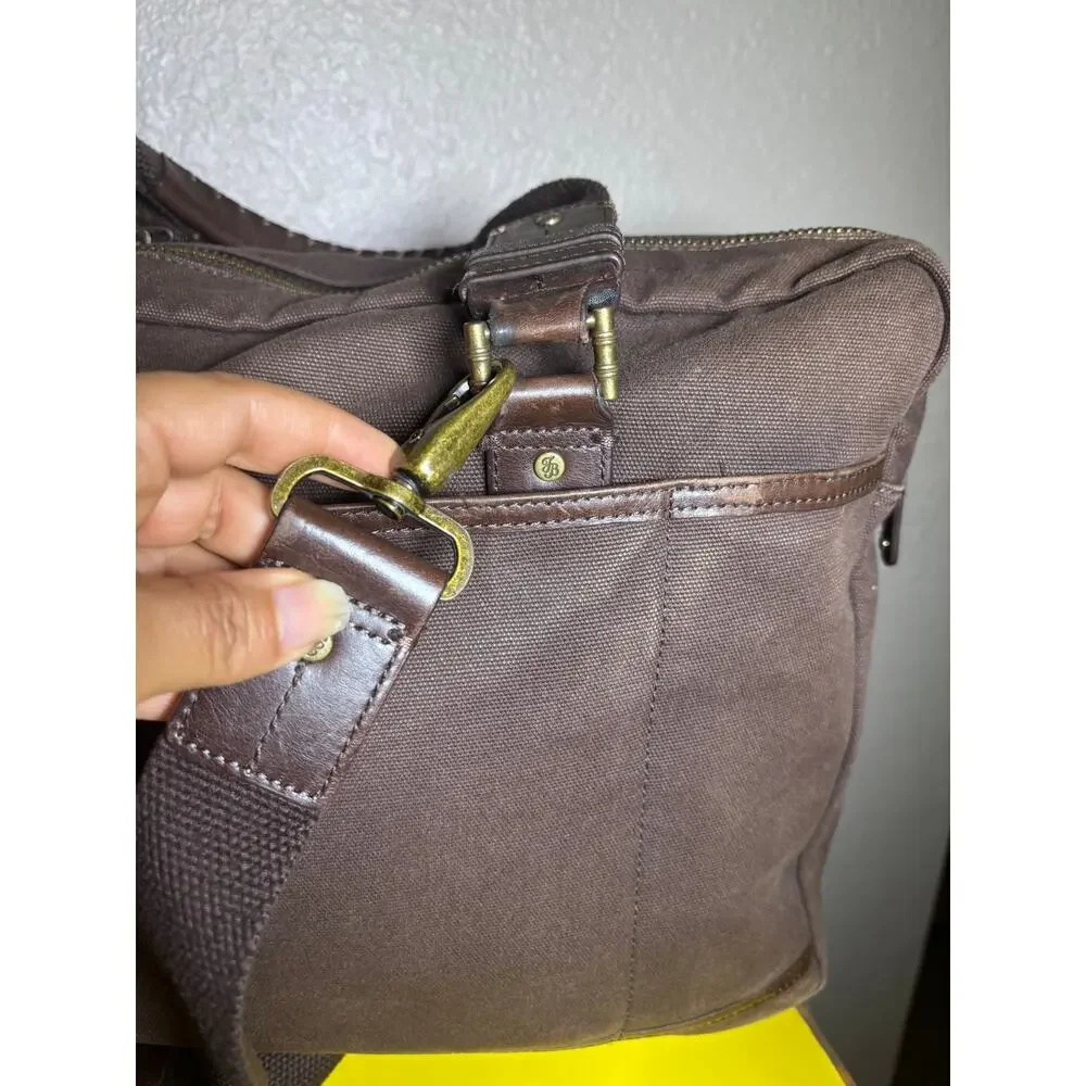 Tommy Bahama Tobago Briefcase Laptop Bag Canvas & Leather Carry Strap Map Lining